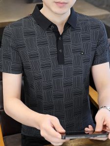 HENGYUANXIANG | Hengyuanxiang Summer New Mens Short Sleeve T-Shirt Casual Versatile Turn-down Collar Polo Shirt Striped Ice Silk Half Sleeve