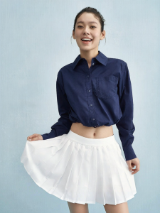 Champion | Slimming Short Tie-Design Turn-down Collar Long Sleeve Shirt for Women