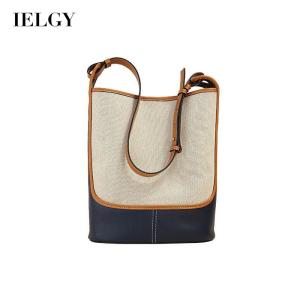 IELGY Contrasting Color Canvas Bucket Bag Womens Large Capacity Shoulder Bag Messenger Bag