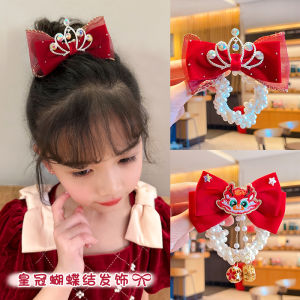 เครื่องประดับผมปีกงูรัดผมรูปมังกรสีแดงสำหรับเด็กผู้หญิง วัสดุยางยืด ประดับคริสตัล รูปหัวใจ เครื่องประดับผมสไตล์เจ้าหญิงสำหรับเด็กผู้หญิง