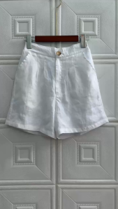[JUNE LINEN] Q12- Quần short Linen tơ màu Trắng có lót. Vải 100% Linen.