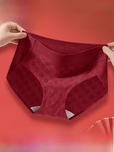 MiiOW | Quần lót cotton đỏ cho nữ Quần lót kháng khuẩn cạp giữa họa tiết hoa mùa đông 2024 Quần lót tam giác cotton nguyên chất