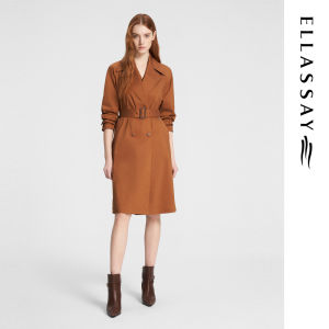 Ellaessay Womens Comfortable Cotton- Feel Mid-length Commuter Windbreaker Classic Style Double- Breasted Casual Business Suit