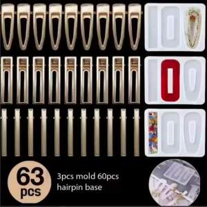 63Pcs DIY Crystal Resin Mold Hairpin Silicone Hairpin DIY Water Drop Hairpin with a Girly Vibe 3 Resin Molds for DIY Hairpin Jewelry Casting 60 Hairpin Bases Resin Hairpin Molds for Making Hairpins Hairpin Silicone Resin Molds for Epoxy Resin Craft...