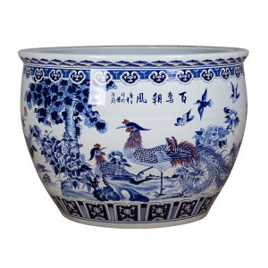 Large Ceramic Fish Tank with Lotus Flower Design for Outdoor Courtyard Aquarium Koi Cylinder Upper Filtration by Shuangli