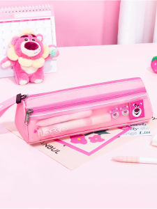 Cute Strawberry Bear Pencil Case Girls Elementary And Middle School Stationery Bag Simple High Aesthetic Storage Bag 
