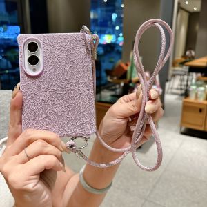 szhaiyu | Fashion Glitter Phone Case With Lace Pattern Leather For Samsung Z Fold 8 Wide Shockproof Axis protection Strap Slim fit Cover