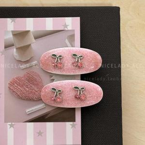 กิ๊บติดผมรูปตุ๊กตากระต่ายสีชมพู ประดับเพชร CZ ประดับเลื่อม กิ๊บติดผมแบบหนีบข้างสำหรับผู้หญิง วัสดุอื่นๆ ใหม่