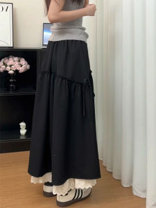Spring High Waist A-Line Skirt Women plus Size Pear Shape Body Lace Trim Splicing Design Korean Style Midi Skirt Casual Wear