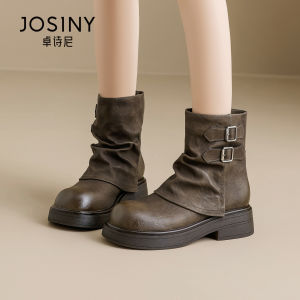 Josiny | New Fall Retro Western Cowgirl Short Boots Thick Heel
