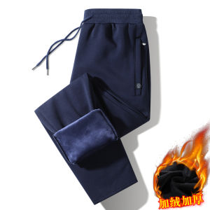 Mens Fleece Lined Thickened Casual Pants Autumn Winter Straight Leg Sports Sweatpants for Middle-Aged And Elderly