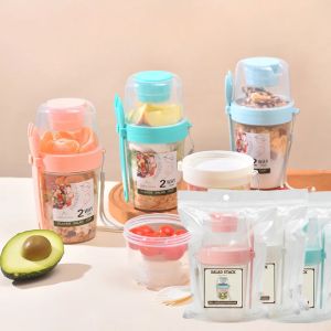 4PCS Carry Breakfast Cup Salad Cups Portable Yogurt Cereal Oatmeal Snacks Parfait Containers Salad Dressing Holders with Lid