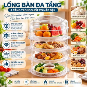 Lồng Bàn 4 Tầng Trong Suốt Có Nắp Đậy Đựng Thực Phẩm Đa Năng LB4T