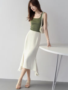 Mzomxo French Fish Tail Skirt Style mid Length High Waist Slimming Womens Half Body Skirt Elegant Draped A-Line Silhouette