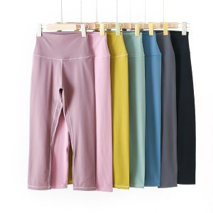 High Waist Yoga Pants Quick Dry Sweat Absorption Fitness Sports Seven-Foot Length Naked Sensation Nylon Spandex Womens Trousers