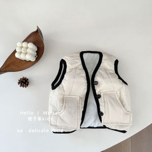 Thickened Cotton Vest for Baby Boys And Girls Warm And Stylish Winter Outfit V-Neck Single Button Closure Parent-Child Clothes
