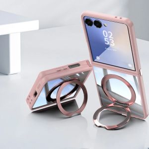 360° Magnetic Ring Holder Phone Case for Samsung Galaxy Z Flip 7 6 5 Flip7 Flip6 Flip5 5G Kickstand TPU+PC Clear Back Cover
