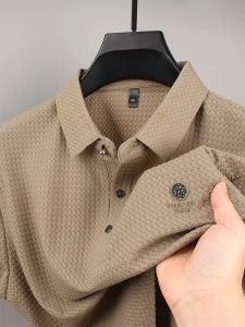 High quality ice silk breathable short sleeved T-shirt mens summer fashion brand embossed design top business casual polo shirt