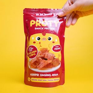 PROTY Chicken Chips Pedas (1 pcs) - Keripik Daging Ayam Krispi - Snack Cemilan Protein Sehat - 18 gr