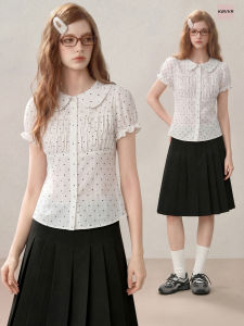 KBVVR | Dots Peter Pan Collar Short Sleeve Blouse Slim Fit Short Design Sense Shirt