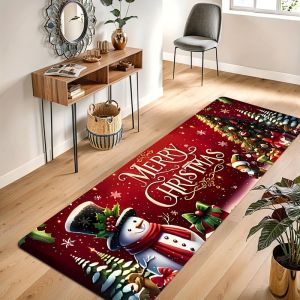 VIKAMA Christmas Snowman Gift Tree Runner Rug Non Slip Soft Floor Mat For Hallway Entry Christmas Home Decor