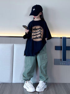 Summer Wear Lazy Hip Hop Style Children and Teens Short Sleeve T-shirt K-style Loose All-Match Letters Student Boys and Girls Tops Clothes