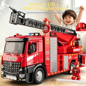 XINGXINGKEJIAO | Mô Hình Xe Cứu Hỏa Điện Tử Hợp Kim Phun Nước Thang Máy