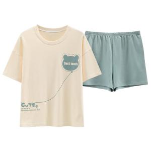 MiiOW | Pure Cotton Summer Sleepwear Womens Short Sleeve Thin Casual Outdoor Wear Home Clothes Set With Chest Pad Comfortable Short Pants