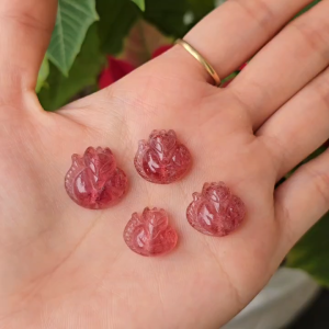 Q2363 Charm hồ ly Thạch Anh Dâu Hồng màu ngọt ngào giàu khoáng sẵn lỗ 2li+ xâu dây cápHỏa và Thổ - Phong Thuỷ TUDO P