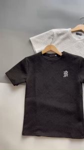 Áo thun cổ tròn tay ngắn dập vân nổi thêu LOGO sang trọng chất vải thun xốp dày dặn mẫu mới giá rẻ DVFASHION