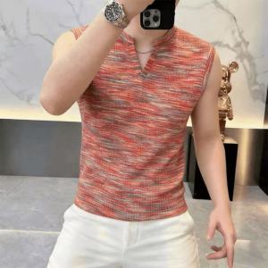 Kawadu | Rainbow Color Breathable Mens Knit Vest Small V-Neck