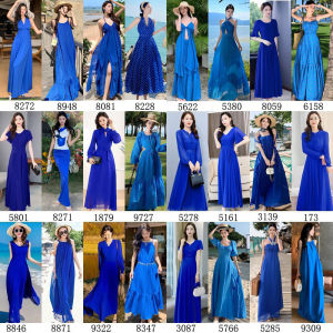 Summer New Bohemian Beach Vacation Beach Big Swing Dress Korean Style Slimming Turquoise Dancing Long Dress Sweet Style High Waist