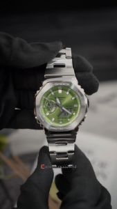 Jam Tangan Pria Casio G-Shock G-Steel GM-2110D-3A Green Dial Silver Stainless Steel Band