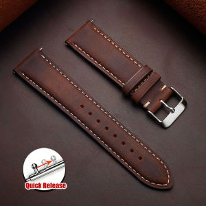 Cowhide Watch Strap 14mm 16mm 18mm 20mm 22mm 24mm Vintage Dark Brown Quick Release Watch Band for Samsung Galaxy Watch 8/7/6/5/4