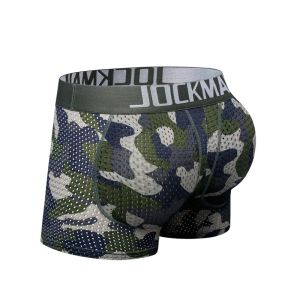 Jockmail Mens Low เอว กางเกงบ็อกเซอร์รัดรูป With Boosting Pads ที่ถอดออกได้ ระบายอากาศได้ดี ตาข่าย ลายพราง ดีไซน์ ชุดชั้นในไนลอนใส่สบาย
