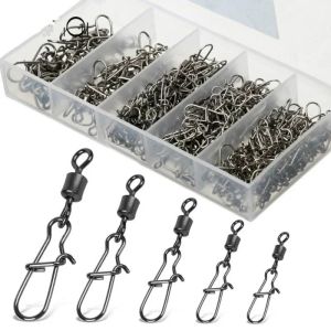 50pc Thép Không Gỉ Câu Cá Kết Nối Chân Có Vòng Bi Cán Xoay Snap Fishhook Dụ Phụ Kiện 4 # -12 # Kích Cỡ