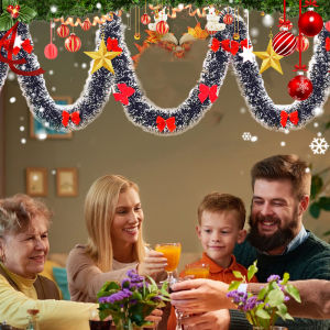 【On Sale】2M Christmas Garland Home Party Wall Door Decor Xmas Tree Ornaments Tinsel Strips with Bowknot Party