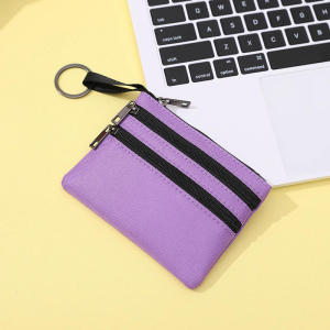 3 Zippers Canvas Coin Purse Womens Mini Wallet Solid Change Purses With Keychain Money Bags Coin Key Storage Bag Card Holder