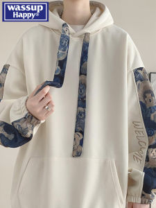 New Chinese Style Hoodie Mens Loose Casual American Fashion Autumn Season Wassup Happy Brand Polyester Fabric Anti-Wrinkle Wear