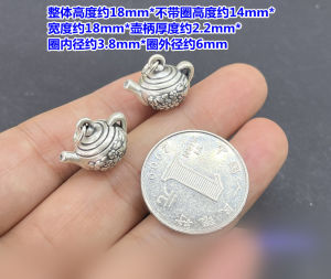 จี้สีเงินแท้ S999 พร้อมสายรัดข้อมือ DIY สร้อยคอ จี้รูปกระต่ายดื่มน้ำชา ชิ้นส่วนอื่น ๆ ของเครื่องประดับแฟชั่น