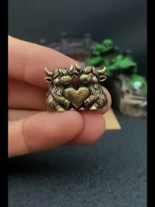 【S】Vintage Brass Highland Cow Figurine Mini Bull Statue Fengshui Lucky Decor Desk Ornament For Home Office Creative Gifts