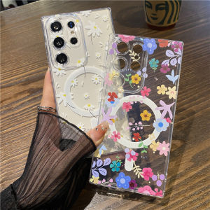 CrashStar MagSafe Daisy Flower Soft Transparent Phone Case For Samsung Galaxy Note 20 Ultra S25 S24 S23 S22 Ultra S21 Plus + S20 FE Note 10 Pro A16 A06 A55 A35 A15 A05S Wireless Charging Phone Casing Shockproof Phone Cover Shell With Camera Protection