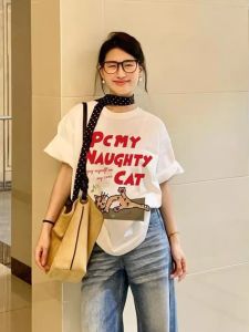 Áo Thun Nữ Tay Ngắn Dáng Rộng in Chữ Hoạt Hình Phong Cách Hàn Quốc Mùa Hè Mới Thường Ngày Đa Năng Đầu Trên Cotton 100%