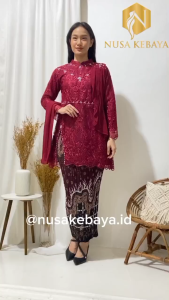 Nusa Kebaya Setelan Kebaya Kahiyang Model Tunik Belah Selendang Mix Rok Plisket Batik Modern
