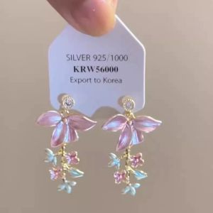 Elegant Sweet New Chinese Style Floral Tassel Earrings French Vintage Enamel Oil Painting Dangle Earrings Womens Jewelry