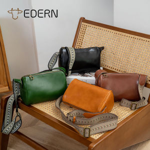 EDERN 2024 New Vegetable Tanned Leather Shoulder Bag for Women Retro Luxury Sling Bag Fashion Simple Cowhide Crossbody Bag Ladies Bag