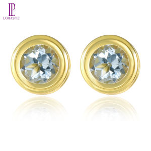 Lohaspie Jewelry Pure Solid Sterling Silver 925 Stud Earring Original Natural Aquamarine Chrome Diopside Stud Earring Aquamarine Blue Stud Earrings Aquamarine Earring For Women