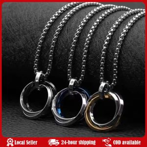 Mens Hip Hop Three-Ring Necklace Titanium Steel Refined Design No Fade Red Tide Pendant Simplistic Brand Accessory for Personal Contemporary Stainless Steel Mens Necklace Featuring Three-ring Hip-hop Pendant Perfect for Trendsetters