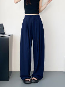 Slim Fit High Waist Summer Ice Silk Loose Wide Leg Pants for plus Size Women Comfortable Elastic Casual Trousers