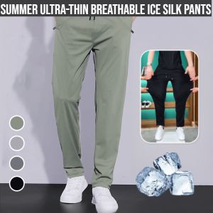 Summer Ultra-Thin Breathable Ice Silk Pants  Loose Straight Trousers Casual Long Pants Lightweight
